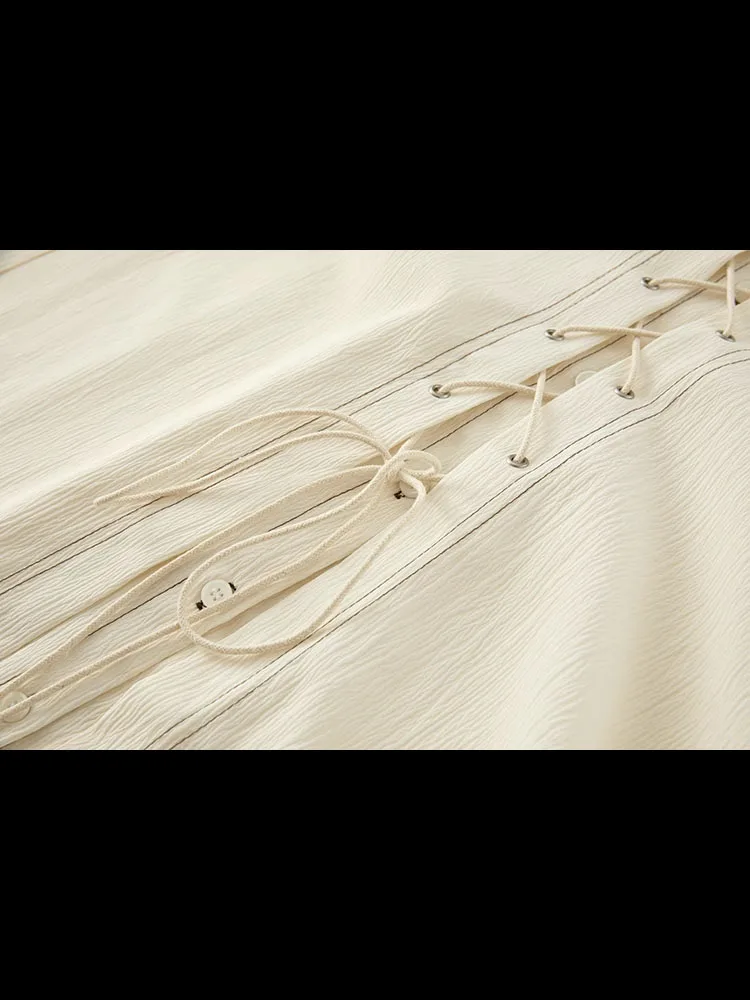 Высококачественная бежевая блузка женская с длинным рукавом рубашка