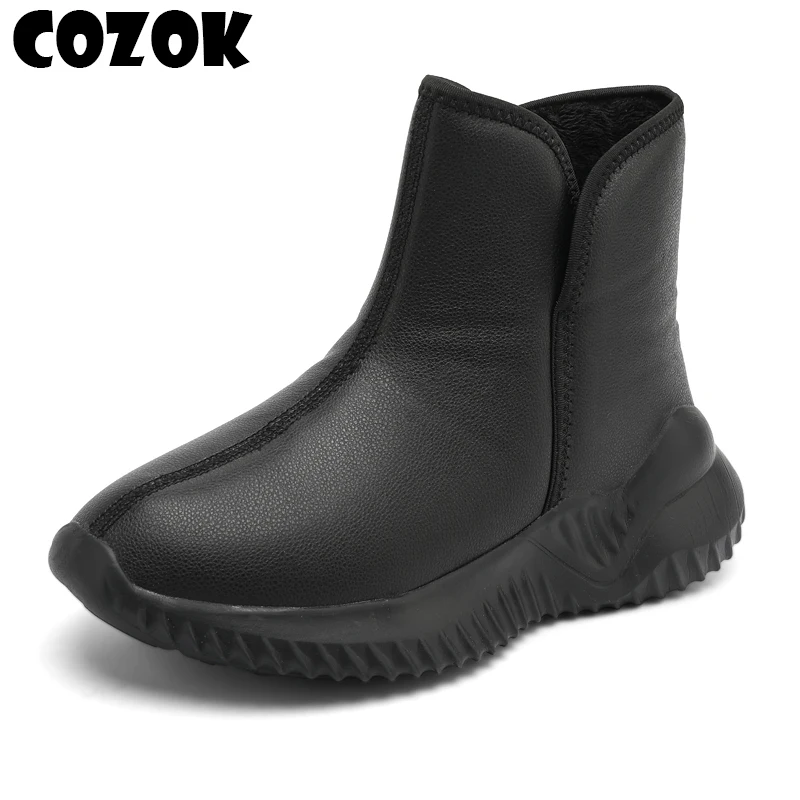 

2022 Black Martin Boots Men Waterproof Winter Ankle Bootie Casual Walking Shoes Men's Leather Warm Snow Shoes for Cold Weather