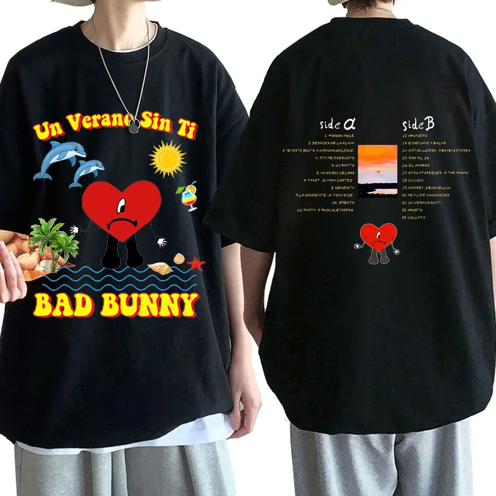 

Bad Bunny UN VERANO SIN TI Graphics T Shirt Unisex Hip Hop T Shirts Music Album Double Sided Print T-shirt Oversized Streetwear