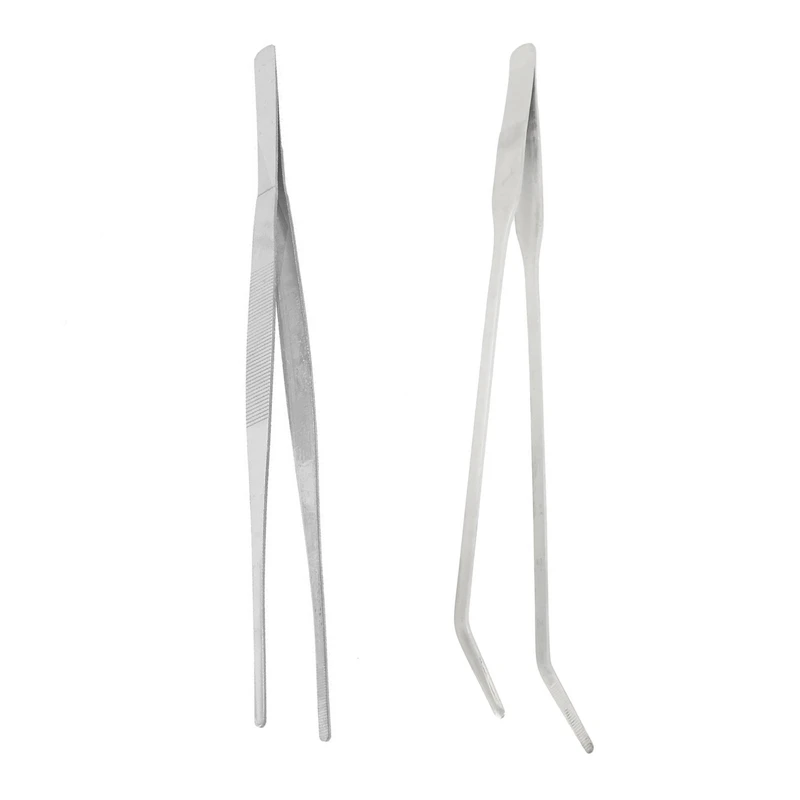 

HOT-2 Pcs Point Tip Stainless Steel Magnetic For Fish Tank Plants Straight Tweezer 29.5Cm Long & Curved Tweezer 10.4Inch Long