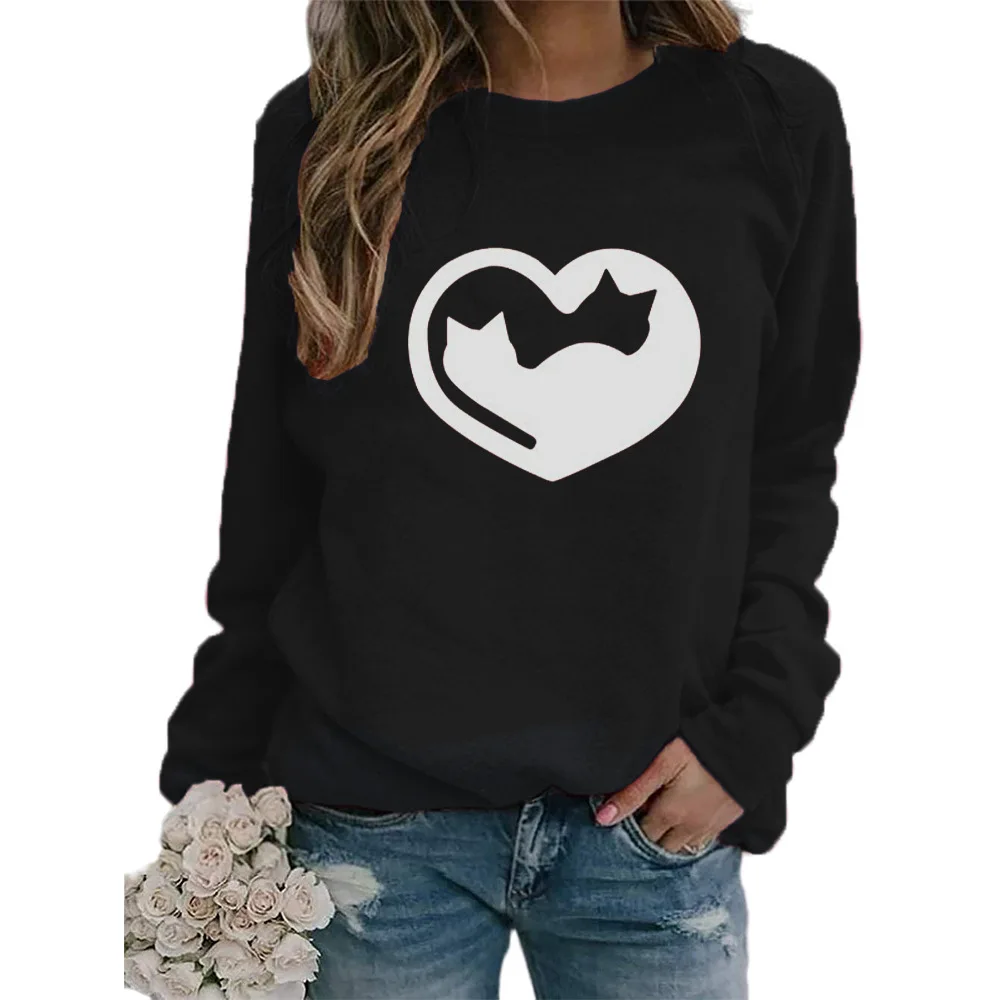 

Женская толстовка большого размера, пуловеры с круглым вырезом, модный принт в виде кота тайцзи, весна-осень, популярный Свободный пуловер в...