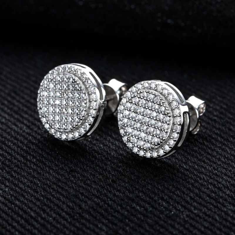 Фото MossanRappr 0,7 карата Муассанит Bling круглые серьги-гвоздики из стерлингового серебра 925 пробы модные ювелирные изделия в стиле хип-хоп подарки для женщин и мужчин №4
