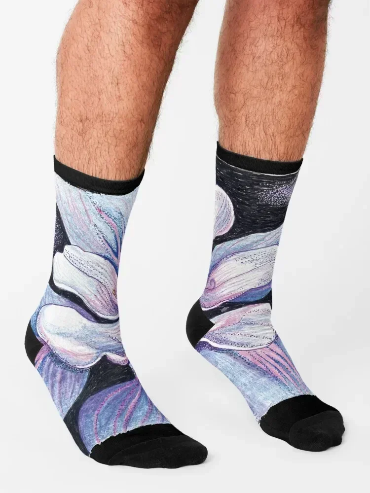 Синий Columbine Flower (Genuflection to O'Keeffe) Носки с цветочным принтом роскошные оптовые