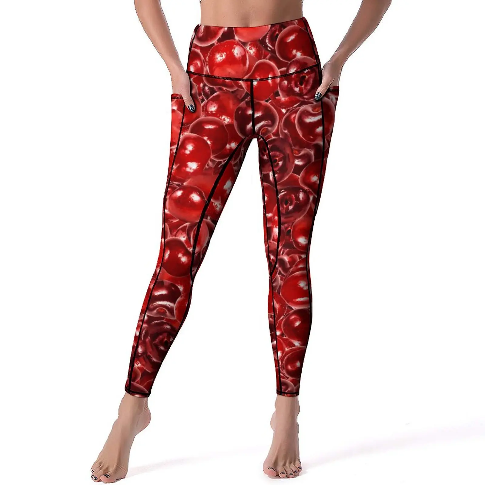 

Sweet Cherries Yoga Pants Pockets Fruit Print Leggings Sexy Push Up Kawaii Yoga Sports Tights Stretch Graphic Gym Leggins