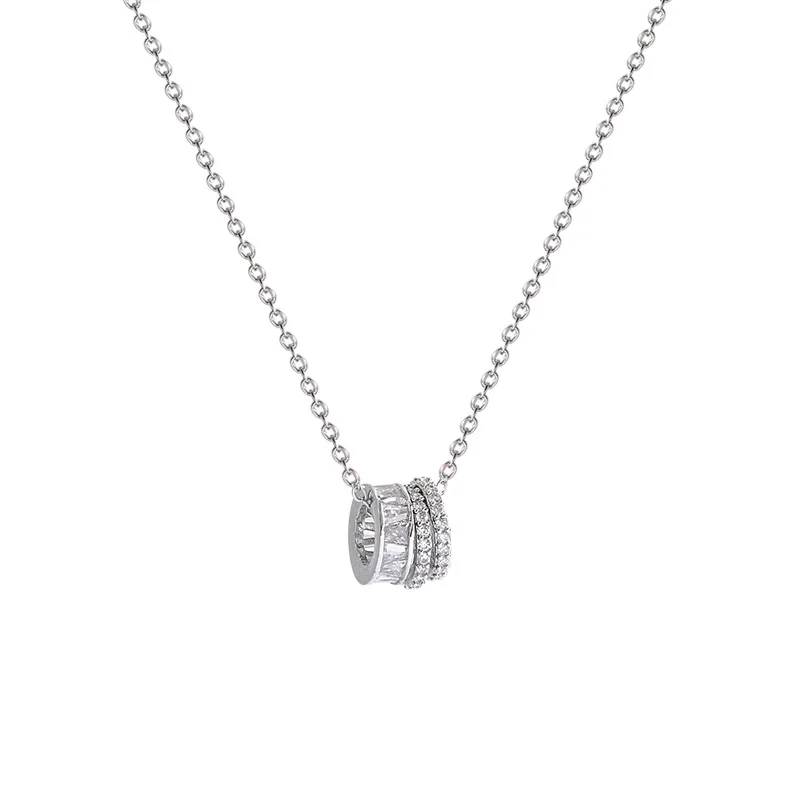

Women Korean Style Titanium Steel Necklace Niche Design Ring Zircon Pendant Light Luxury Rhinestone Cold Style Clavicle Chain