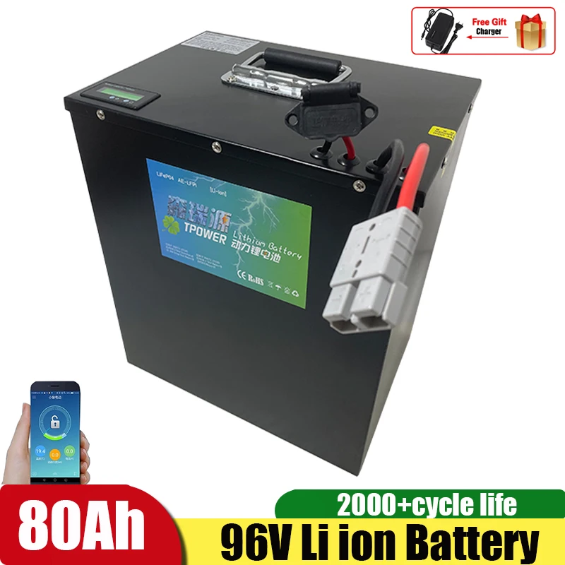 

Аккумулятор литий-ионный 96 в 80 ач с приложением BMS Bluetooth для скутера/электрического мотоцикла + зарядное устройство 10 А
