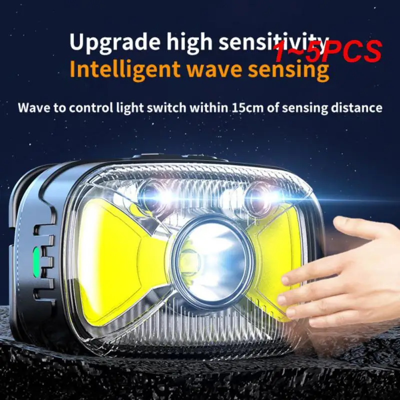 

1~5PCS Outdoor Camping Camping Bright Led Headlight Red Light Charging Smart Sensor Light Head-mounted SOS Fishing Light