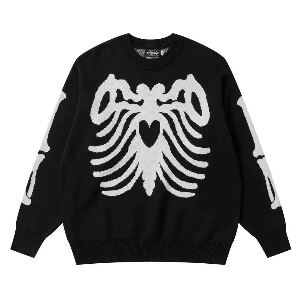 

Oversized Knitted Long Sleeve Aesthetic Skeleton Sweater for Women Heart Art Grunge Streetwear Goth Feminine Clothes Winter