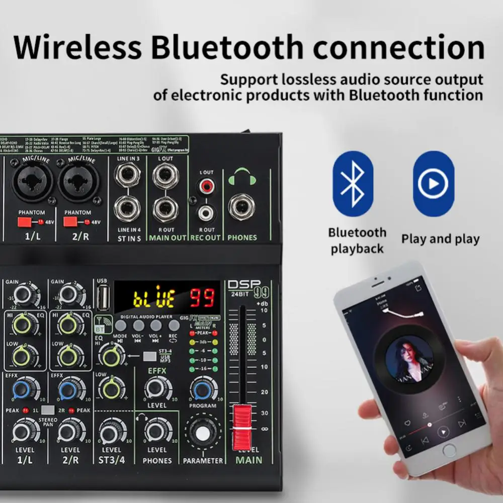 

Usb Playback Hd Display Phantom Power 99 Dsp Effects Individual 48v Bluetooth Connection Mixer Multi-function Karaoke Mixer Mini