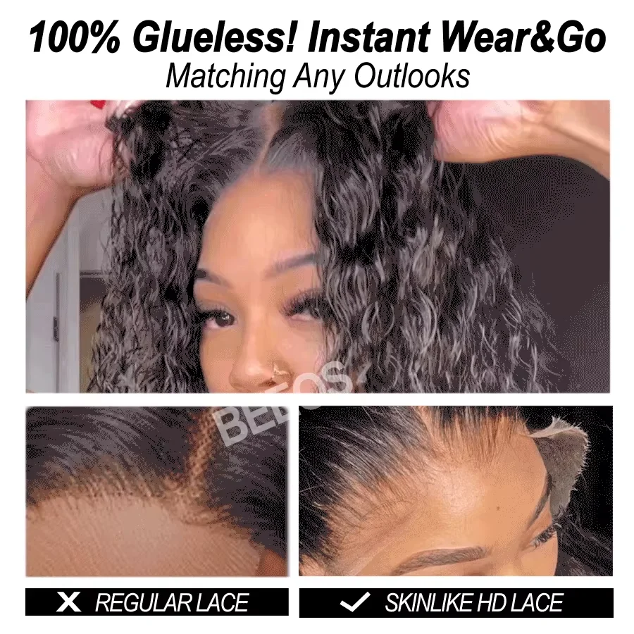 Фото 30in Glueless Jet Black 5x5 HD Парик с кружевной застежкой Water Wave Предварительно выщипанные расплавкие кожи Глубокая часть Готовый к работе Парик из человеческих волос для женщины №3