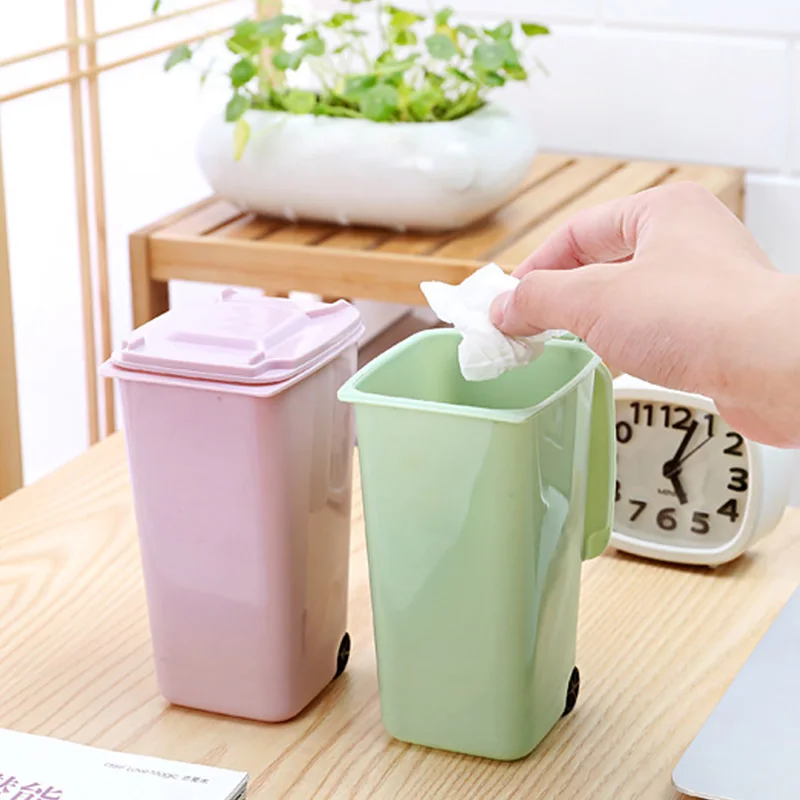 

Mini Desktop Trash Can 4color Garbage Storage Box Living Room Coffee Table with Cover Small Paper Basket Plastic Garbage Bag