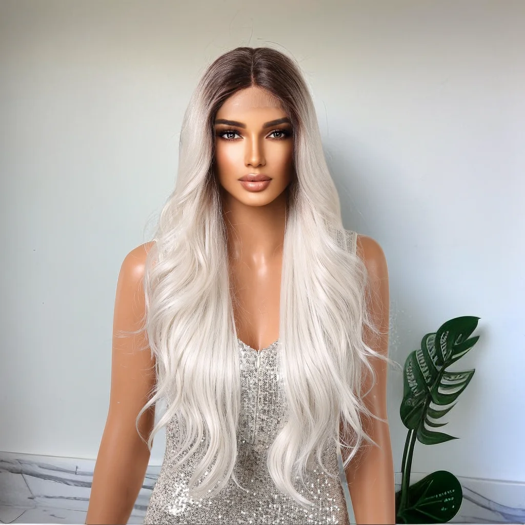 

Synthetic Lace Front Wigs Brown Blonde Ombre Long Wavy Hair Wig for Women Afro Cosplay Halloween Lace Frontal Wig Heat Resistant