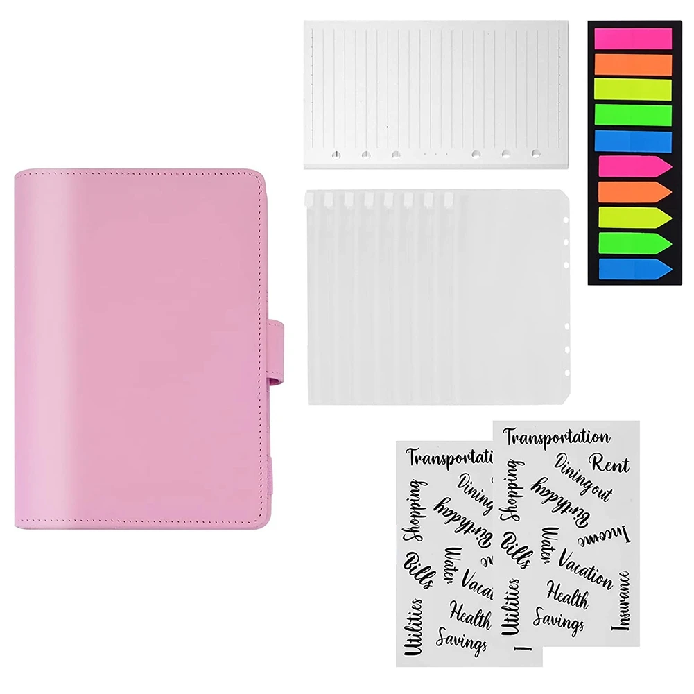 

A6 Pink Money Notebook Organizer for Cash Money Saving Book Saving Binder with Cash Envelopes Include 200 Neon Markers