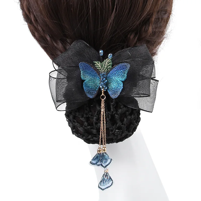 

Fashion Net Bag Butterfly Hair accessories Women Nurse Hair Net Hairpin Air Stewardess Job Coiling hair pocket Headwear Jewelry