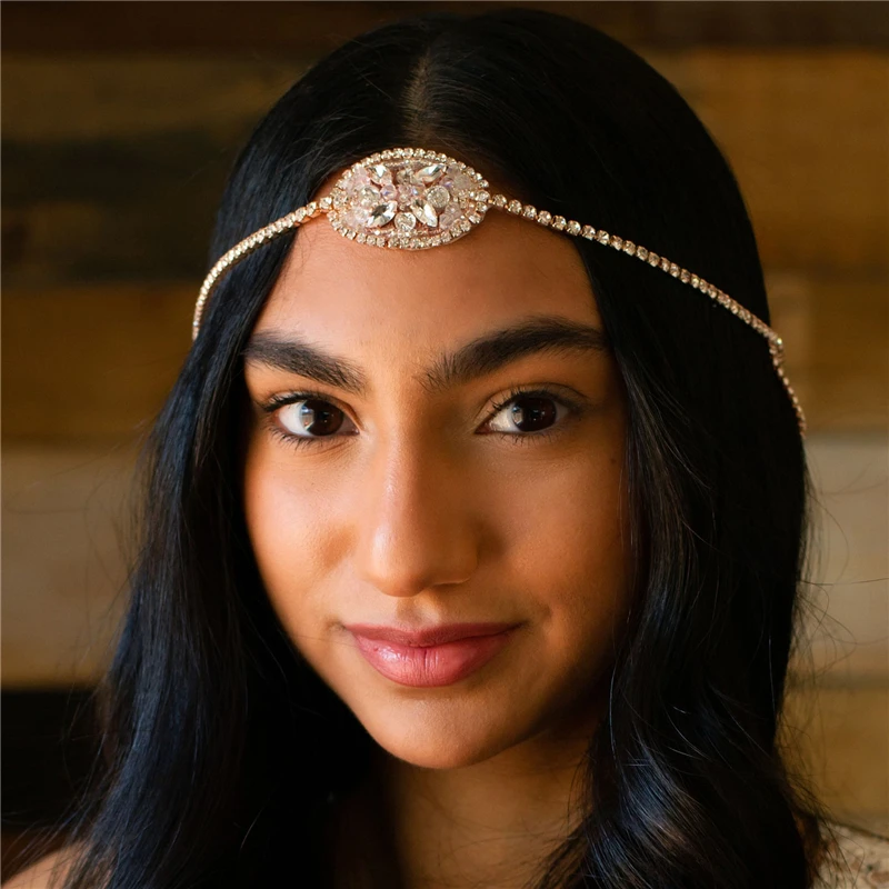

New Luxury Bling Rhinestone Brow Chain Ladies Party Dinner Shining Crystal Tassel Head Chain Hair Accessories Jewelry Wholesale