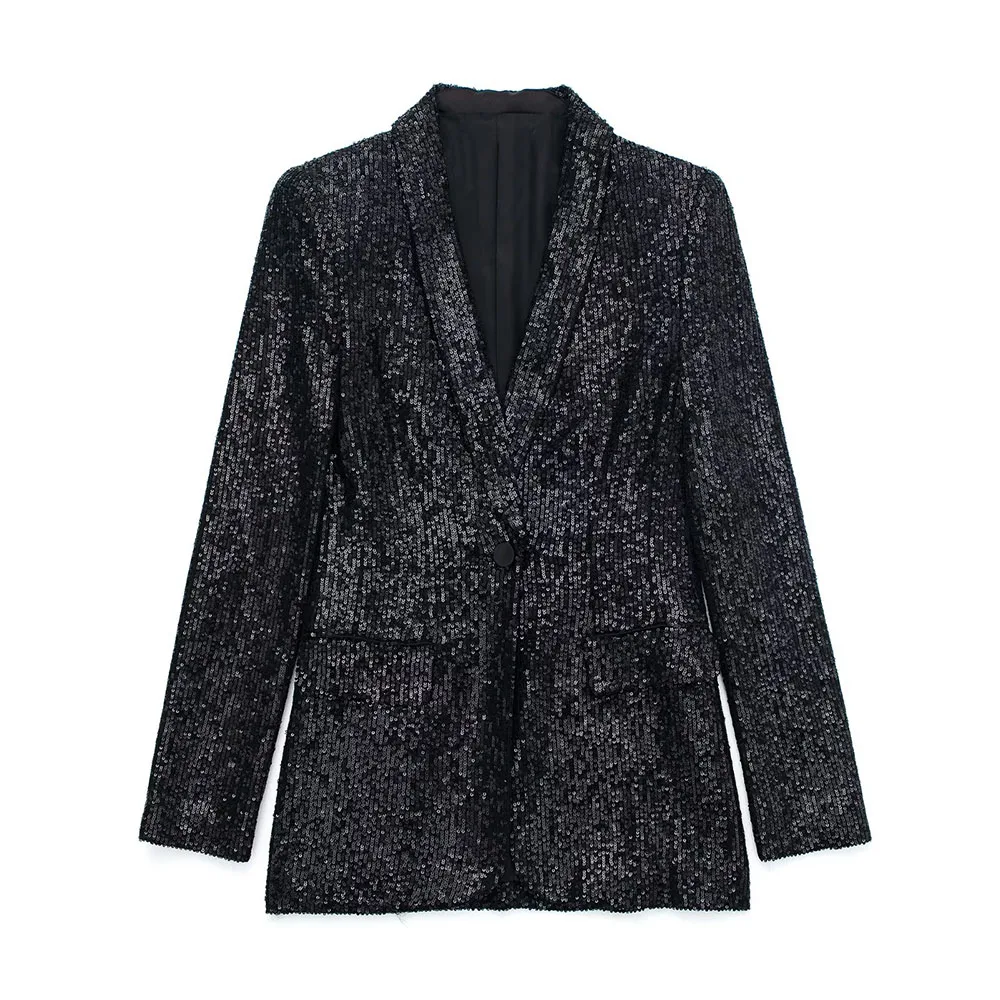 

BER&OYS&ZA2022 Autumn/Winter women's fashion lapel chic beads embellishments with a slim long sleeve suit jacket