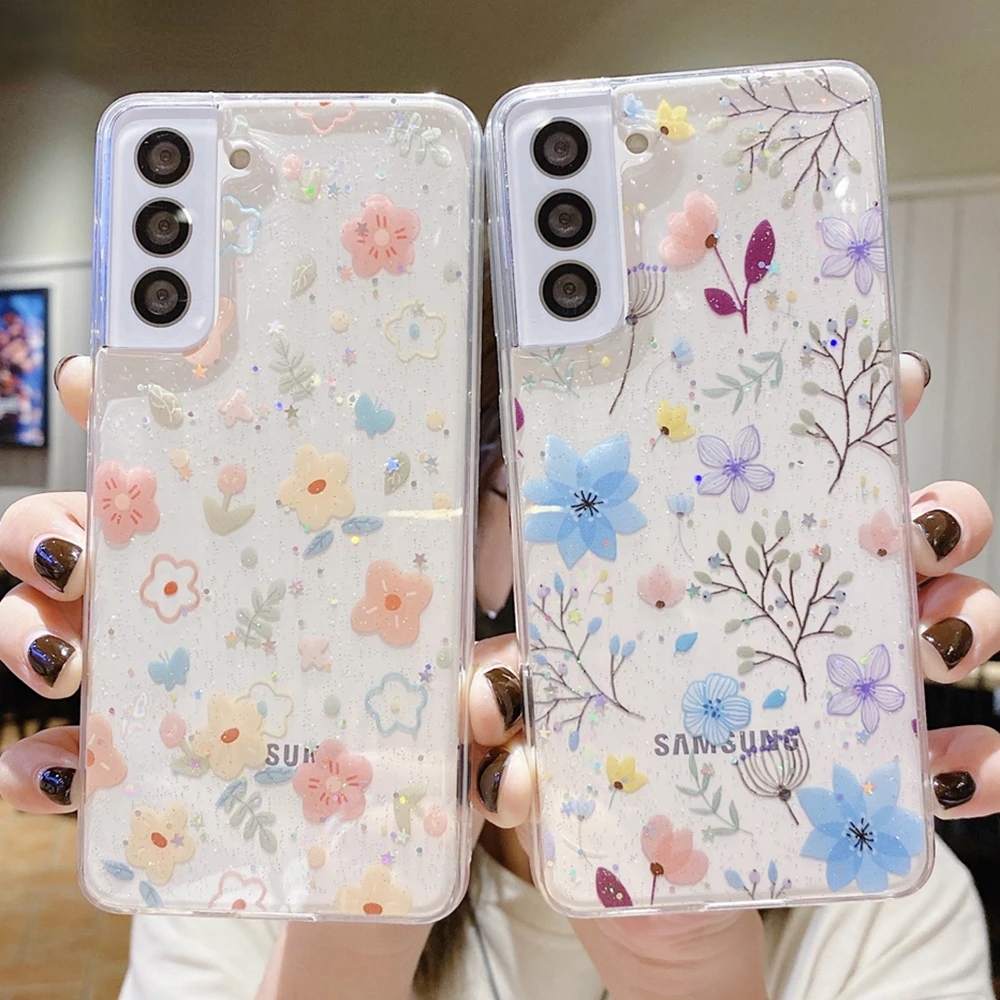 

Free Shipping For Samsung S22 Ultra S21 S20 Plus FE Note 20 A53 A73 A52 A72 A13 A33 A71 A22 Soft Cover Clear Cartoon Flower Phon
