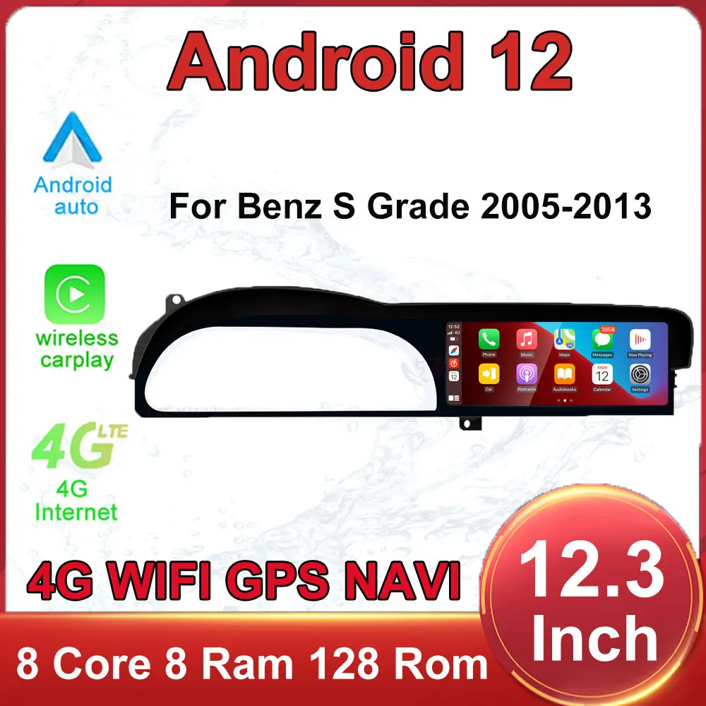 

Android 12 Touch Screen 12.3 Inch For Benz S W221 CL W216 2005-2013 Car Accessories Auto Carplay Monitor Multimedia Player Radio