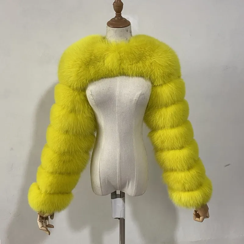 Short Faux Fur Jacket Female Real Raccoon Raccoon Fur Silver Fox Red Fox Coat Ladies Fashion Natural Fur Jacket Long Sleeves