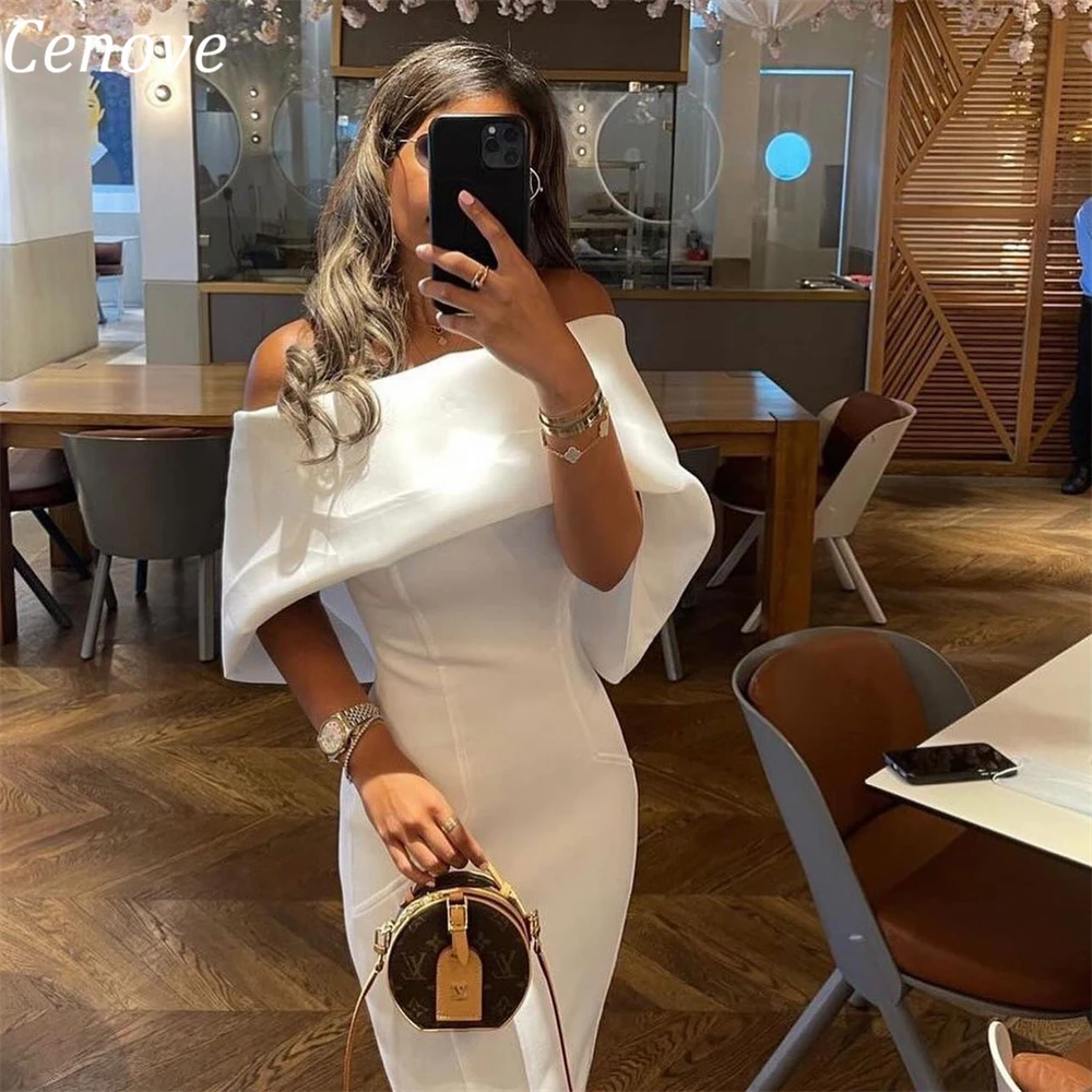 

Cenove Boat Neck Backless Sheath Evening Gown Formal Elegant Prom White One Shoulder New Party Dresses for Women 2023