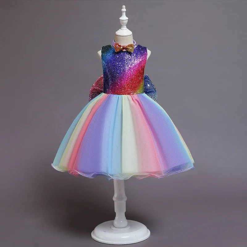 

Новое поступление лета 2022, милое праздничное платье без рукавов с V-образным вырезом и блестками, с бантом, для девочек