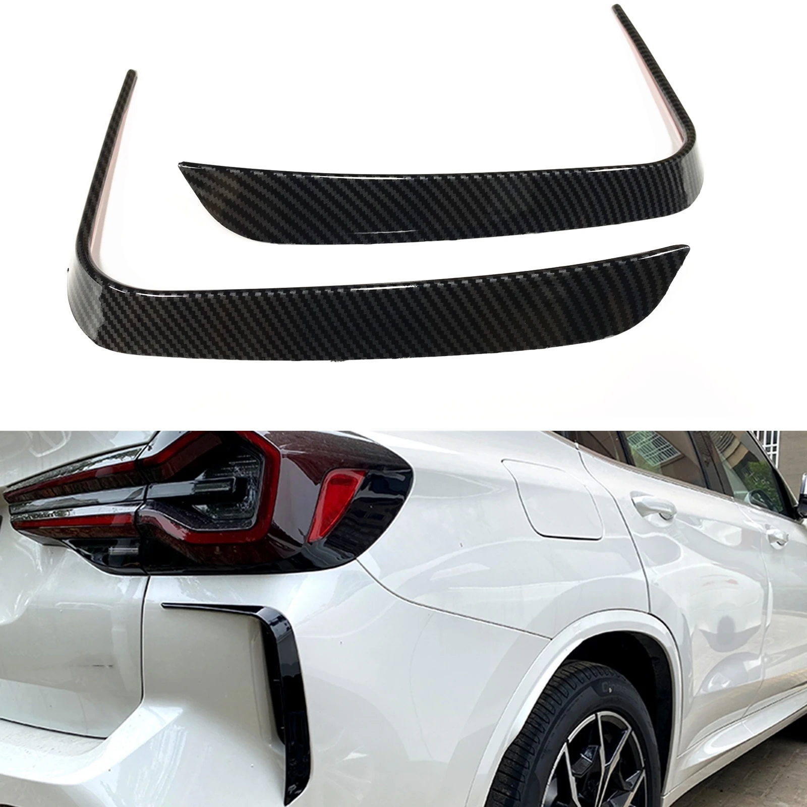 

For BMW X3 X3M G01 M Pack 2022 Carbon Fiber Look Rear Bumper Side Spoiler Trim Air Vent Boot Intake Brow Eyebrow Canard Splitter