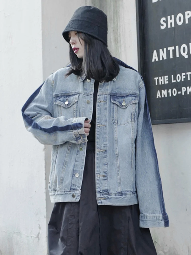 

Loose Fit Blue Denim Big Size Casual Jacket New Lapel Long Sleeve Women Coat Fashion Tide Spring Autumn 2022 M194