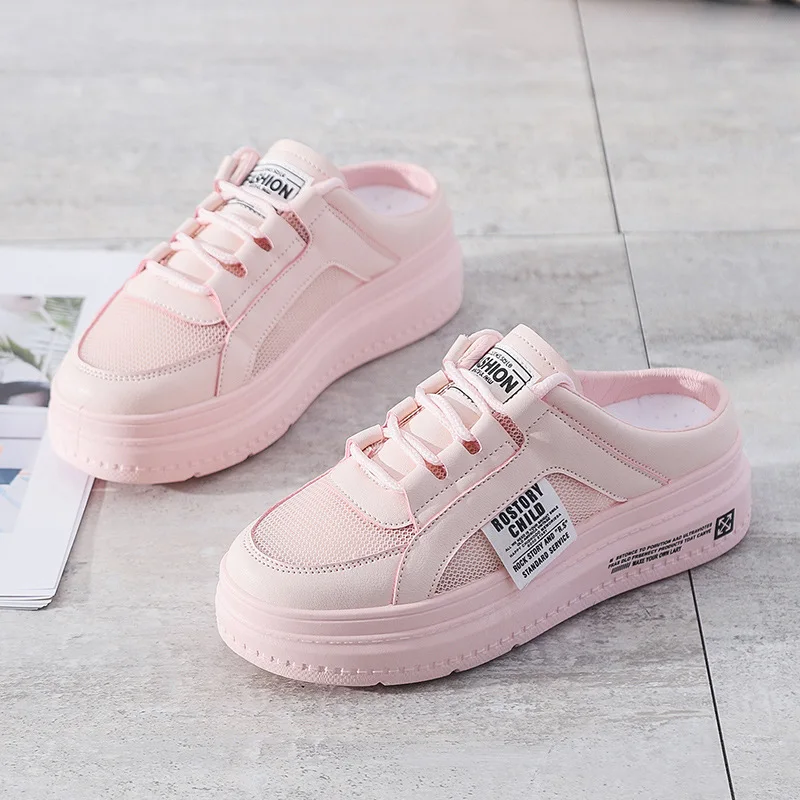 

Half Slipper Ladies Vulcanized Shoes for 2022 New Trendy Summer Platform Casual Women Shoes Breathable Lace Mesh Female Shoes