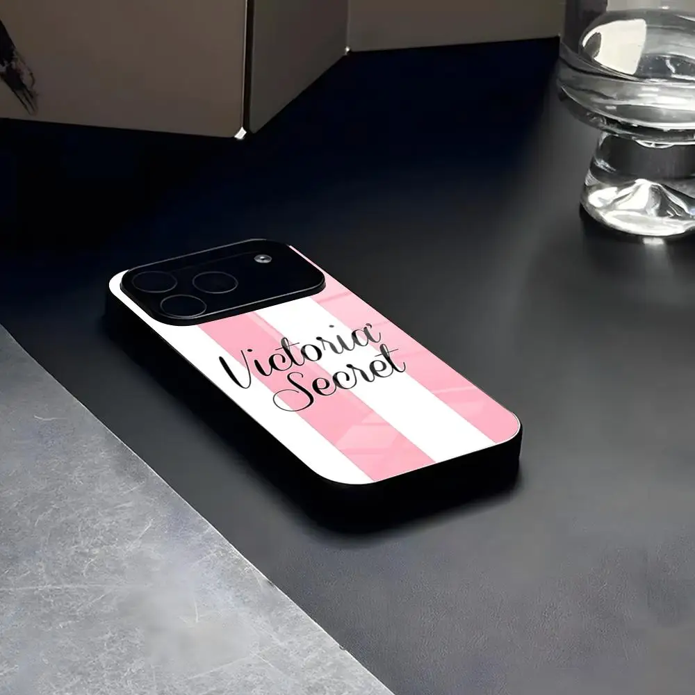 Фото Роскошный чехол V-Victorias S-Secret VS Pinks для iPhone 17 16 16e 15 14 13 12 Mini 11 Air Pro XS Max XR X Plus со стеклянной рамкой №4
