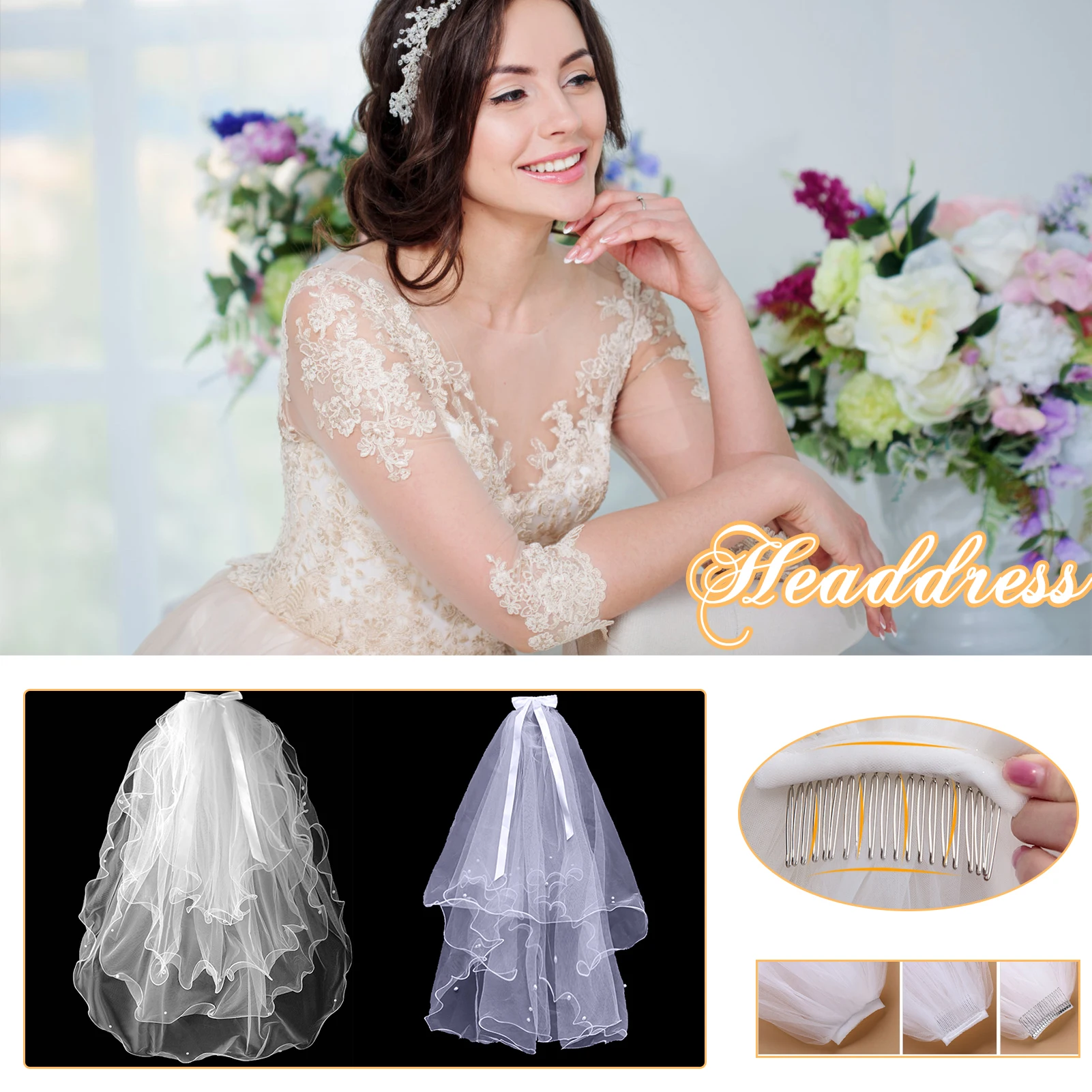 

4 Tier Wedding Veil Women's Simple Pearl Short Tulles Veil With Comb For Wedding Hen Bachelorette Party Soft Bridal Veils