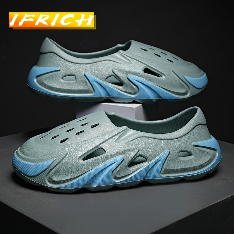 

Summer Men Fretwork Beach Shoes Soft Bottom Man Hole Sandals Slip On Men Garden Shoes Luxury Brand Mens Flats Sandals