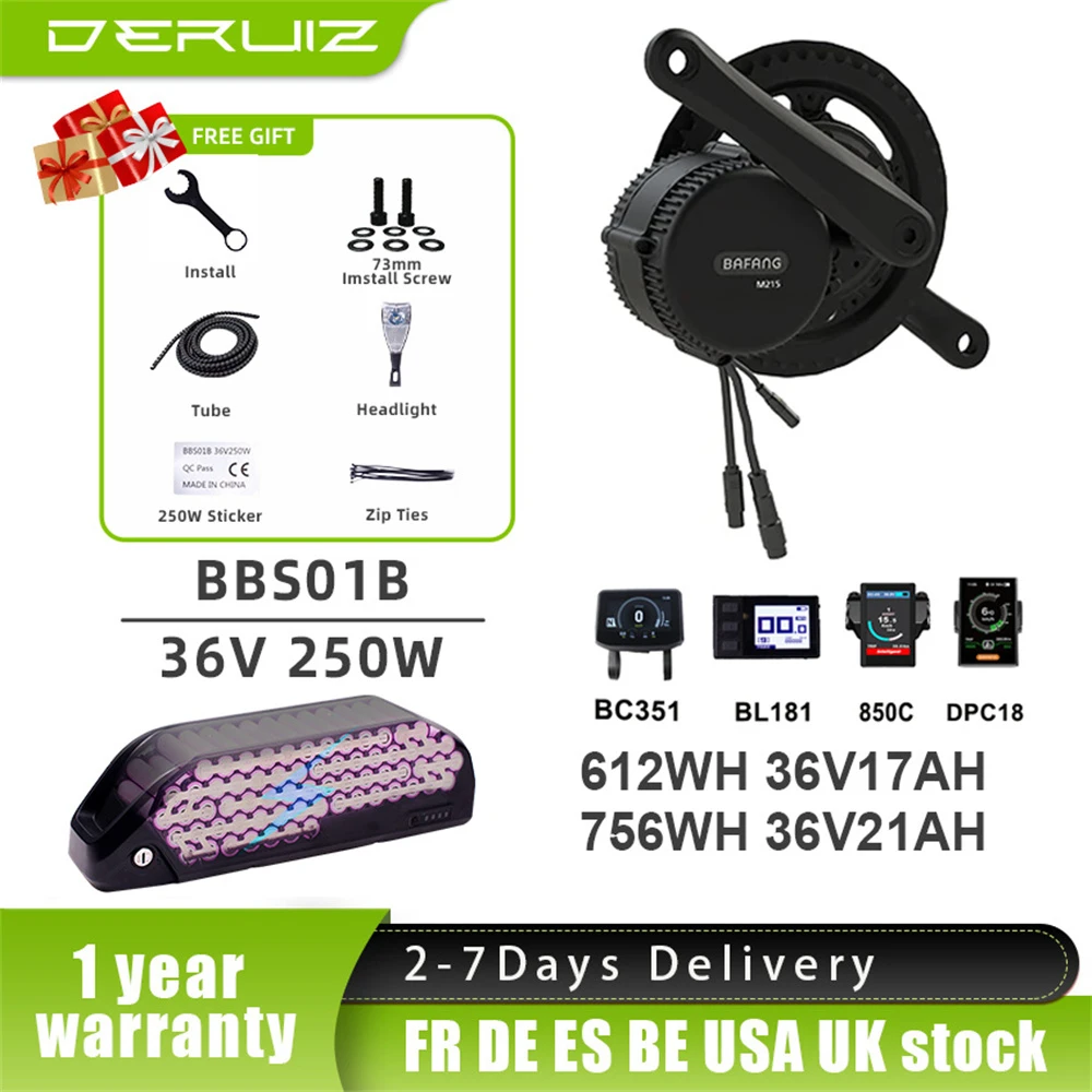 

Bafang Motor 250W BBS01B BBS01 36V Mid Drive Motor 8Fun Electric Bike Ebike Conversion Kit With 18650 Lithium Battery 36V17AH