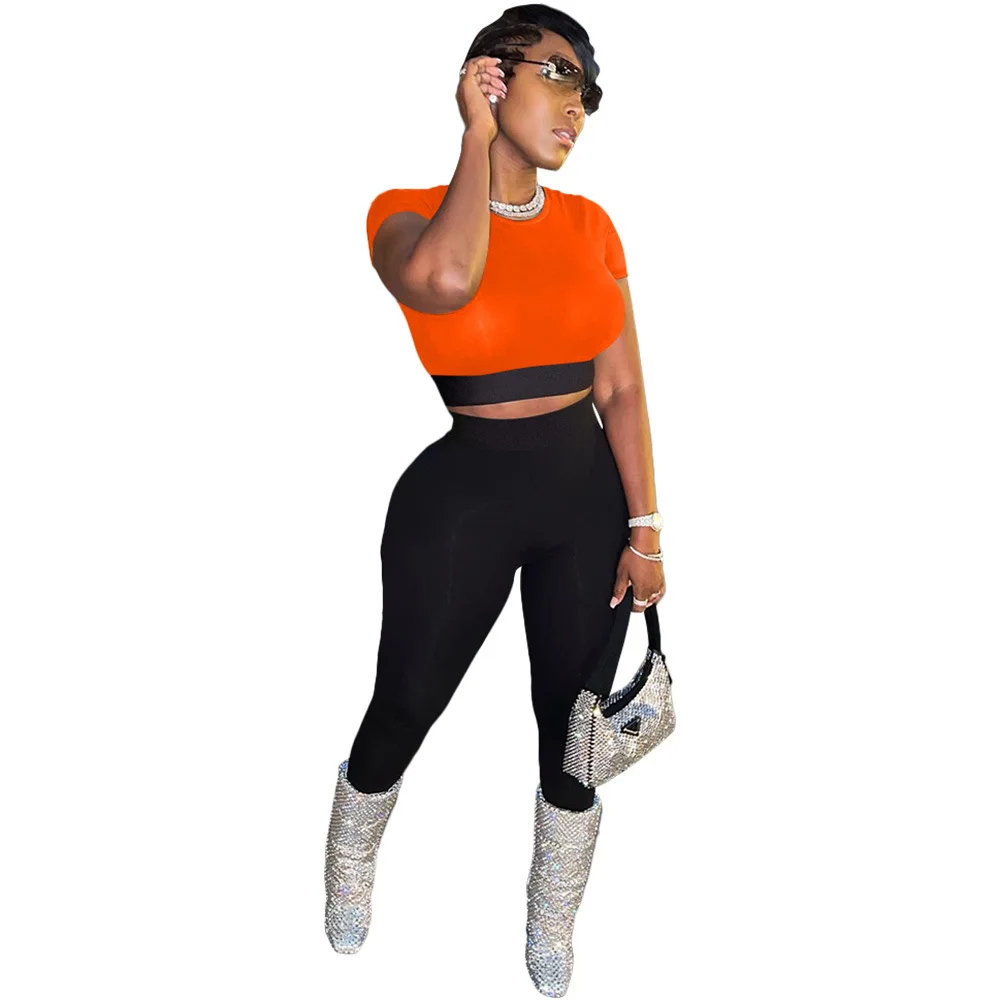 

Casual Women Tracksuit Two Piece Set Color Patchwork Biker Suit Shirt + Long Pants Sportsuit Matching Set Clothes For Women