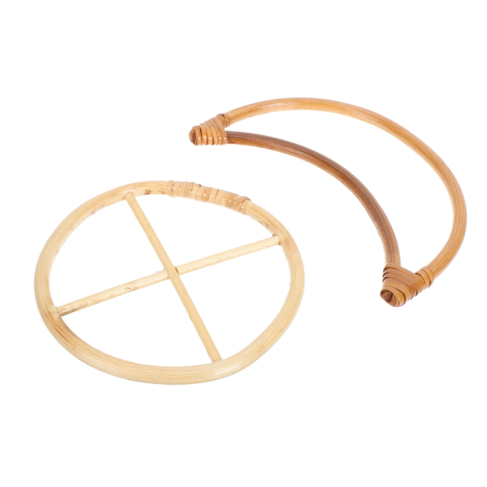 

2 Pcs Household Decor Wind Chime Circle Wall Hanging Ornament Wooden Hoop Bamboo Moon Shape