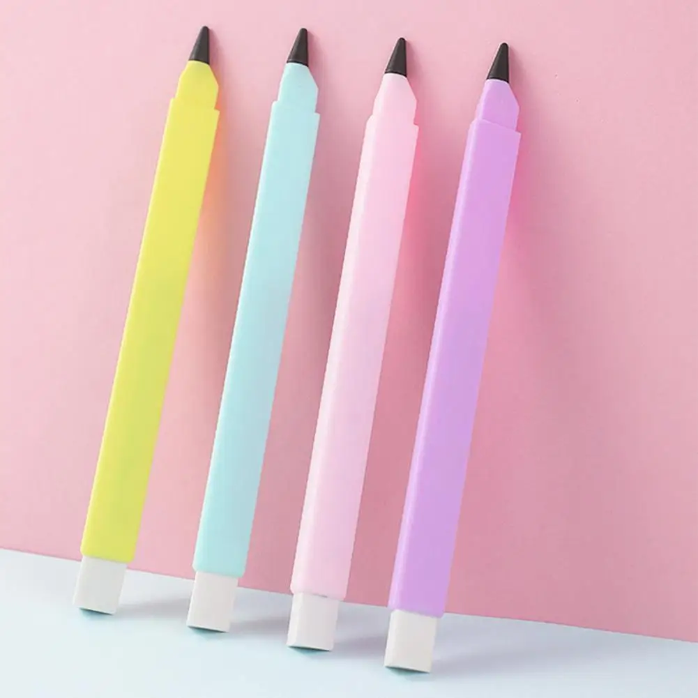

2 In 1 Signature Writing Drawing Pencil No Ink Triangle Eternal Pen With Eraser Mobile Phone Holder Stand Stationery For Sc D7D9