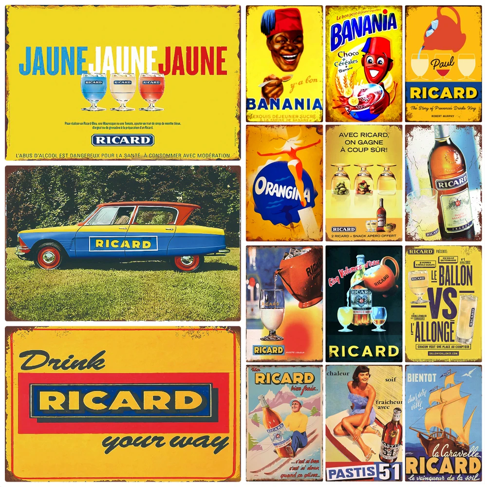 Винтажная пивная табличка Ricard, металлическая жестяная вывеска, Абсолют, винные плакаты, декоративные настенные художественные наклейки, ретро пластинчатый декор для паба, клуба, бара, WY107