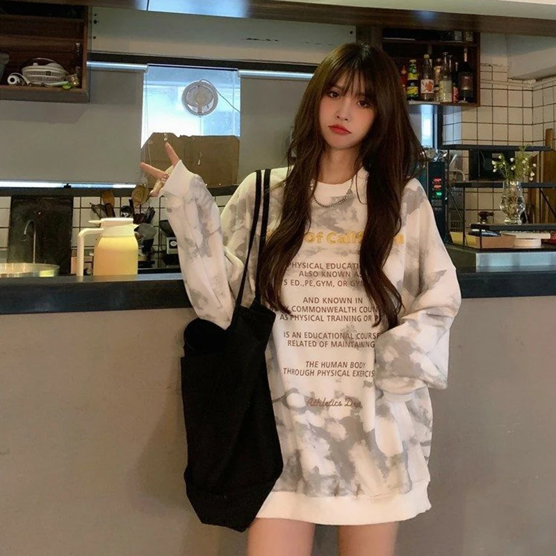 

Тонкий свитер с принтом Tie-dye, женский ретро-пуловер свободного покроя в гонконгском стиле, универсальная одежда с длинными рукавами для ран...