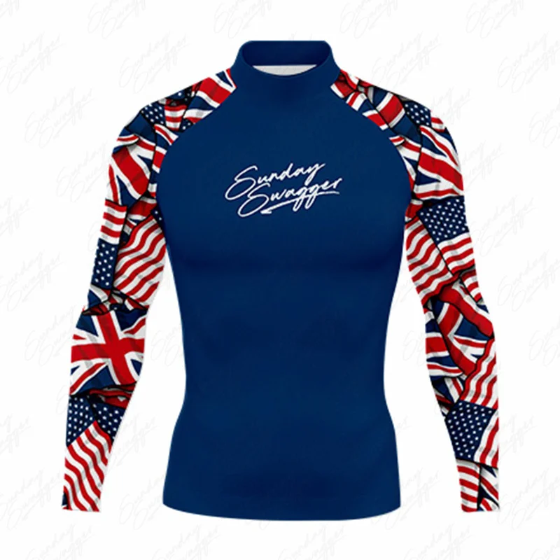 

2023 Sunday Swagger Summer Men’s Long Sleeve UV Surfing Suits Protection-RashGuard Diving Surf T-Shirt Swimming