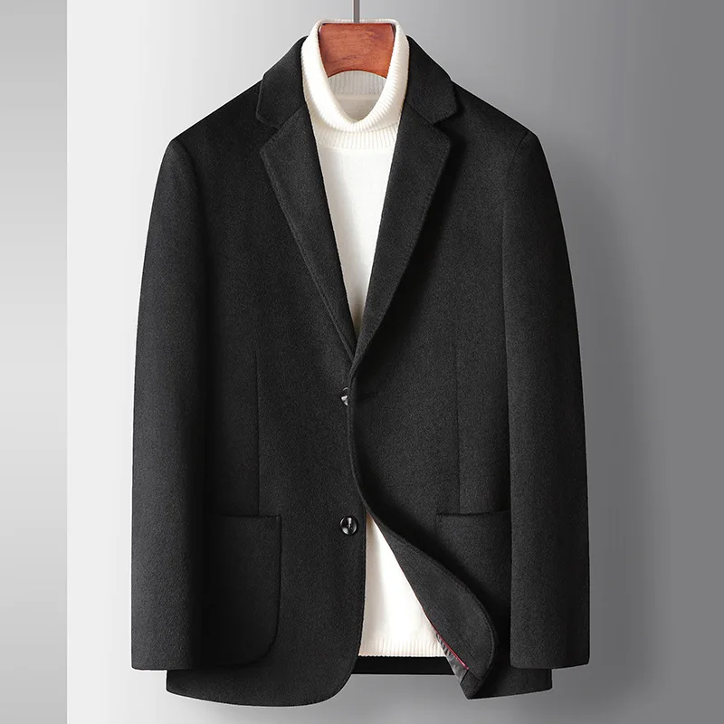 

Men Autumn Winter Wool Suit Jacket Long Sleeve Button Wool Business Office Wear Suit Blazer Plus Size Black Woolen Suit Coat 3xl
