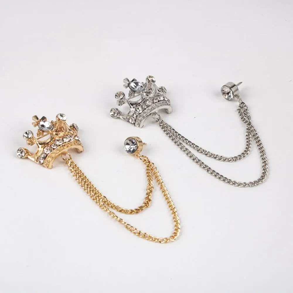 

Unisex Brooch Pin Crown Shape Tassel Chain Lapel Retro Corsage Suit Accessory