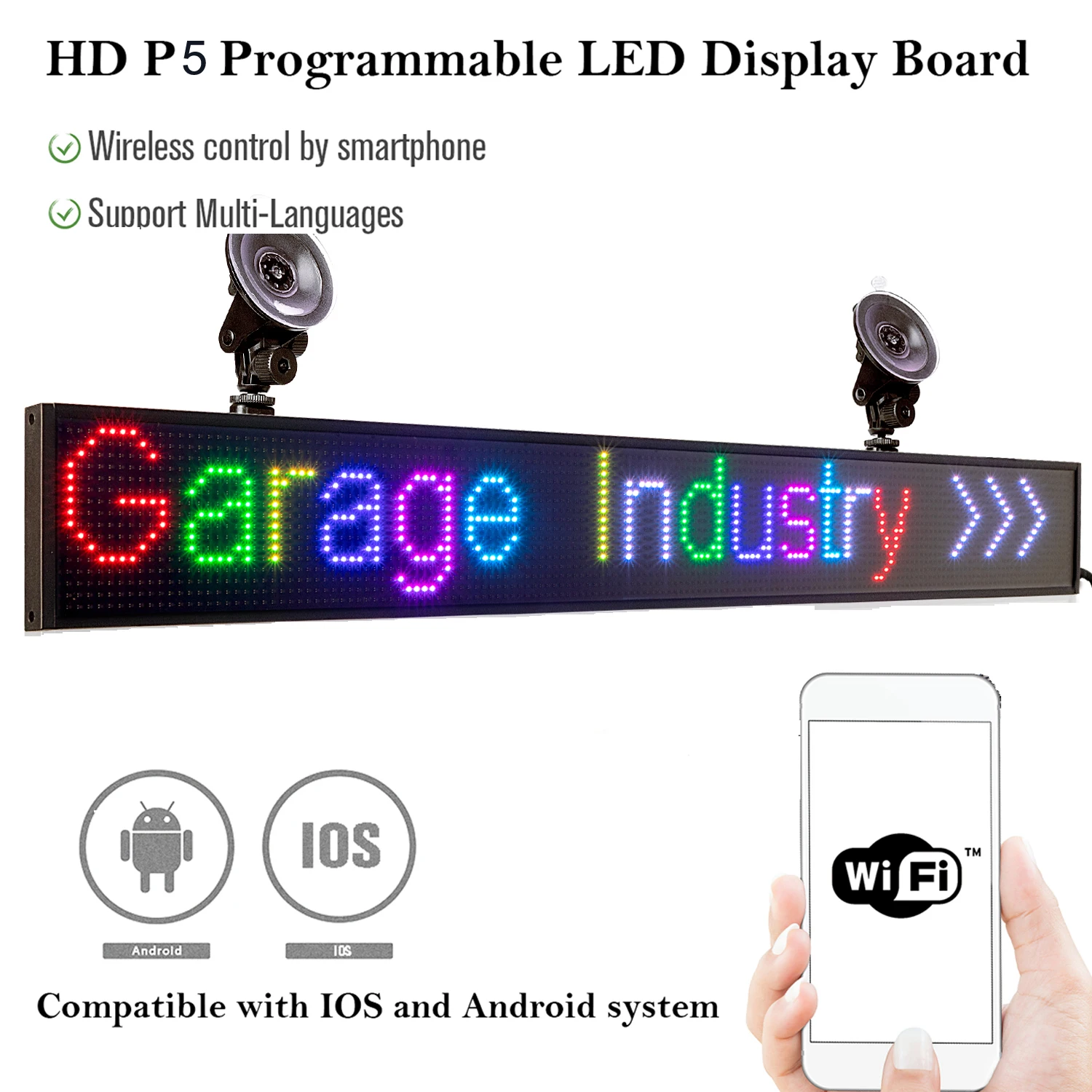 P5 82cm 12V SMD2121 RGB Sign Full Color Car LED Display Board Indoor Programmable Scrolling Text Message Advertising Screen