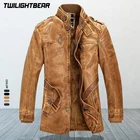 Зимняя мужская кожаная куртка, пальто, мужская верхняя одежда, ретро длинная мотоциклетная куртка из искусственного меха, Мужская брендовая одежда, куртки для мужчин AY4G2