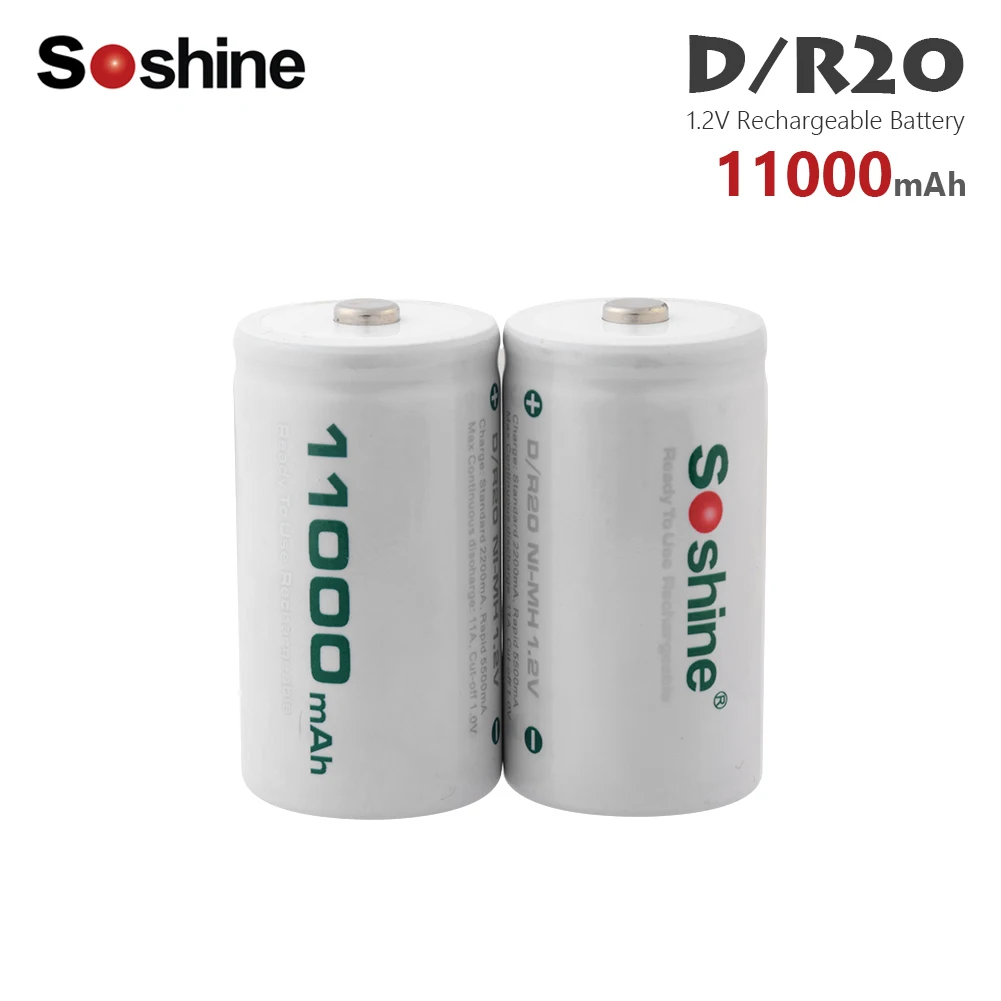 

2Pcs 1.2V D/R20 Ni-MH Rechargeable D Soshine D Size Battery Batteries 11000mAh for Toys,Radio,Microphone,Gas Cooker D battery