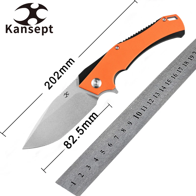 Kansept Mini Hellx T2008A5 Pocket Folding Knife Stonewashed D2 Blade Orange G10 Handle Folding Camping Hunting Knife EDC