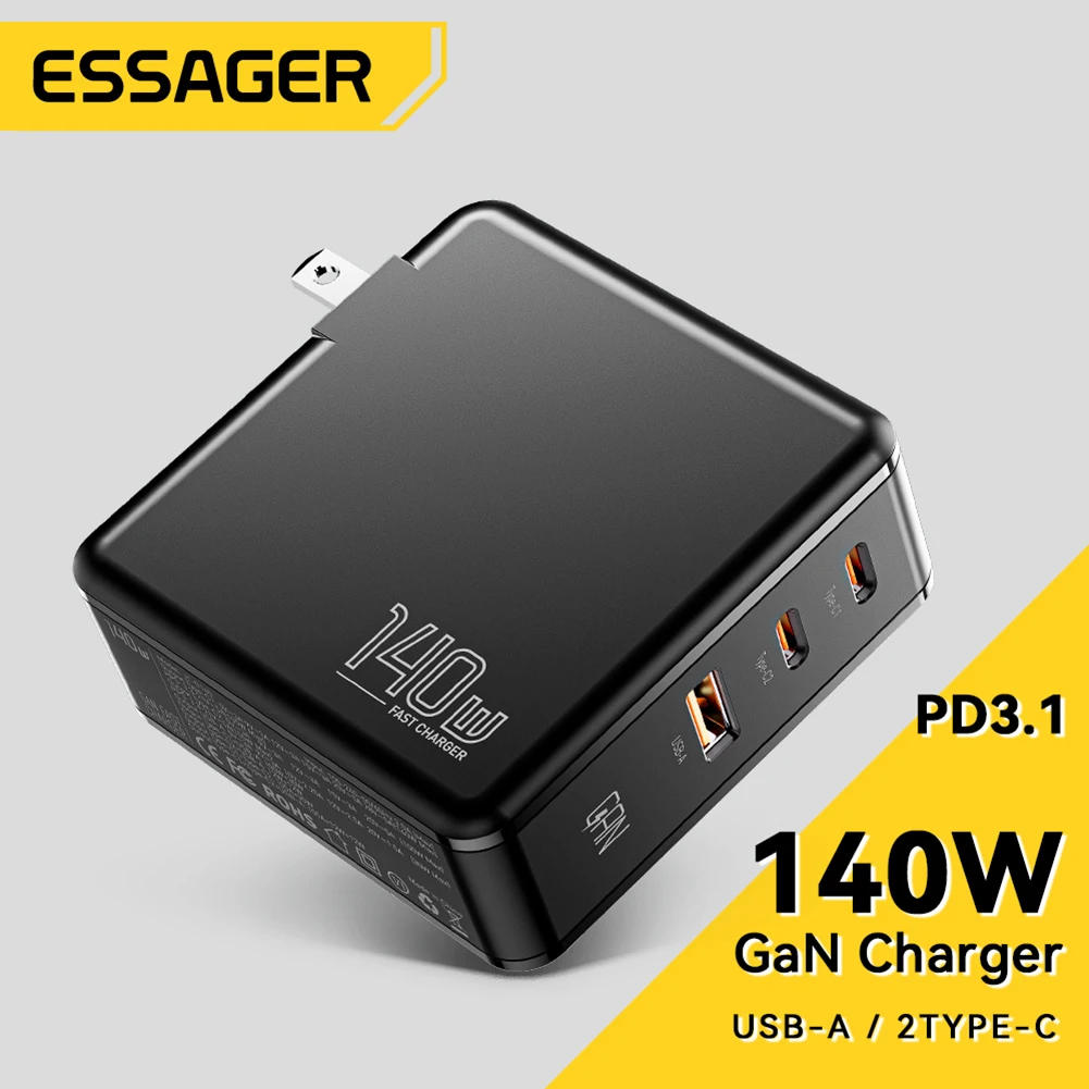 

140W GaN Charger 2 Type-C+1 USB-A 3 Ports Smartphone Power Adapter AC110-240V US/EU/UK Plug for iPhone Huawei Phones Tablet PC