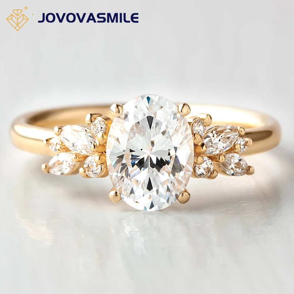 

JOVOVASMILE Moissanite Ring Pure 18k Gold 8X6mm 1.5 Carat Colorless Oval Shape Marquise Round Wedding Band For Women Jewelry