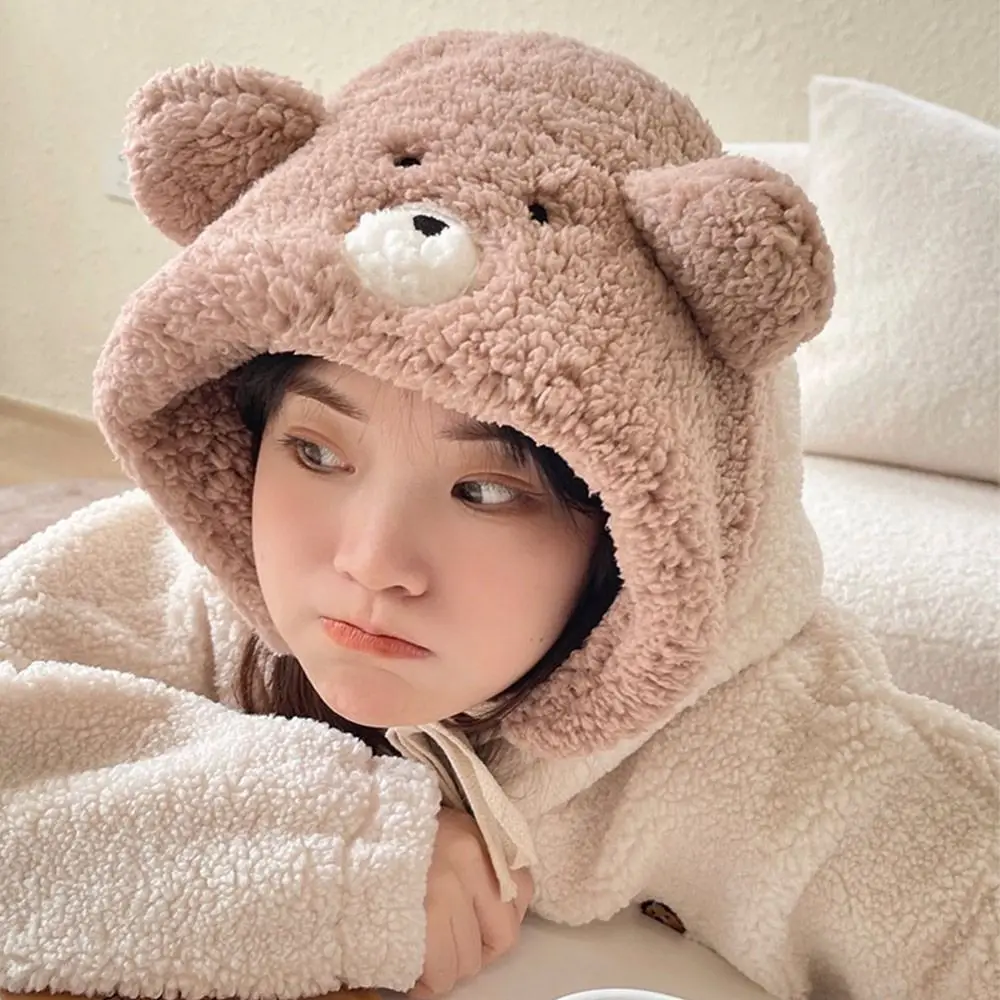 Уличные шапки-бомберы с милыми медвежьими ушками пушистая теплая ветрозащитная