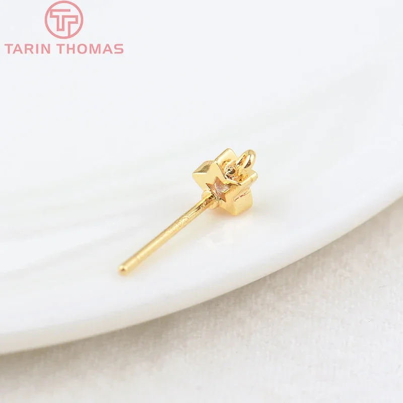 (2017)6 шт. 5x14 мм отверстие 1 24-каратное золото латунь с цирконом серьги-гвоздики со