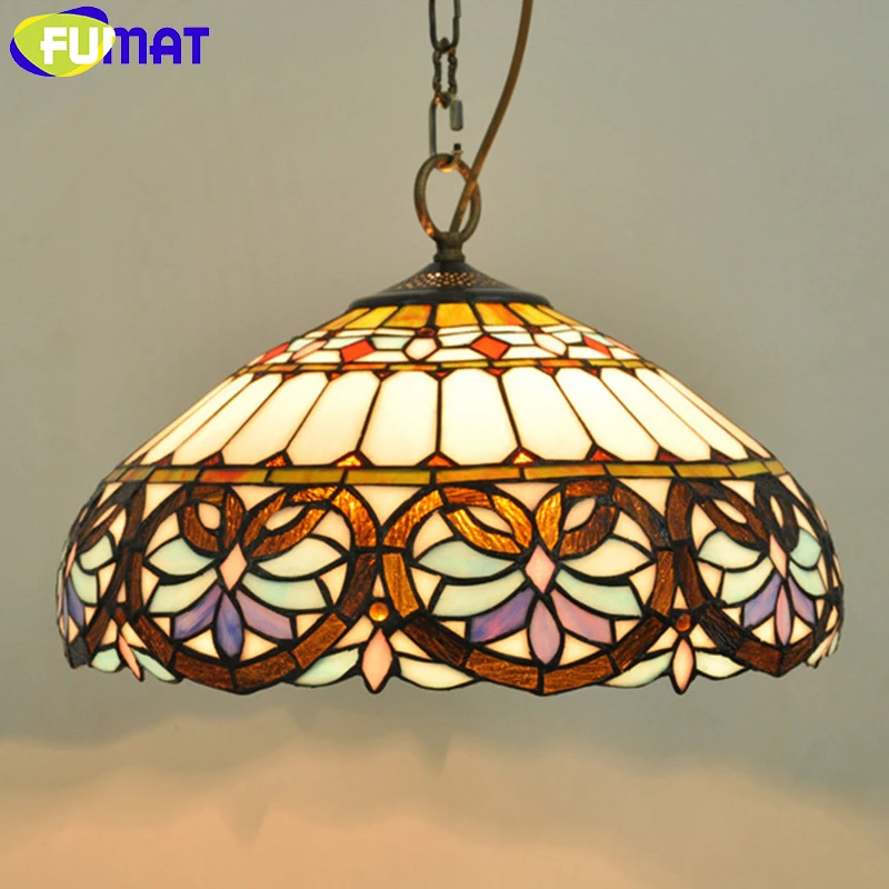 

FUMAT Tiffany Baroque Style Stained Glass Pendant Lamp European Style Bar Coffee Shop Light Glass Art Pendant Light