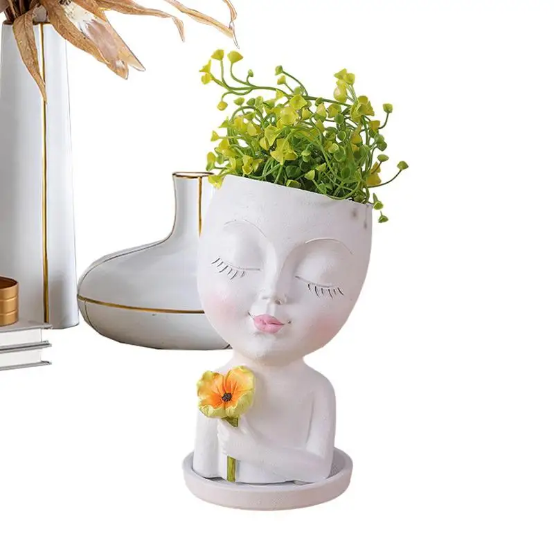 Face Flower Pot Cat Girls Succulent Planter Resin Head Planter Face Planters Pot Outdoor Indoor Garden Courtyard Bathroom Decor